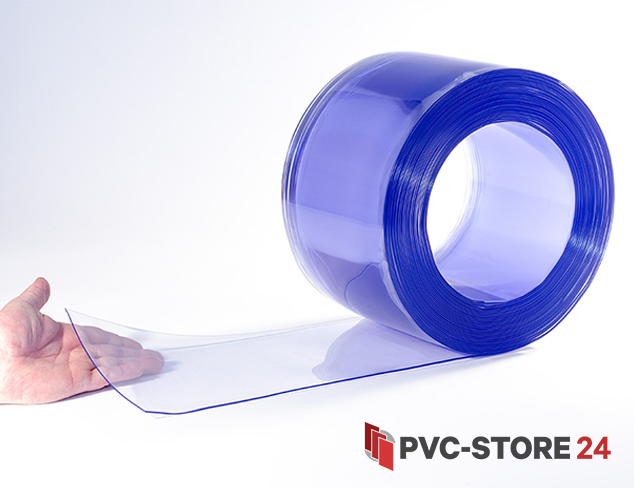 Meterware PVC Streifen Vorhang Lamellenvorhang blau-transparent 200mm x 2mm 