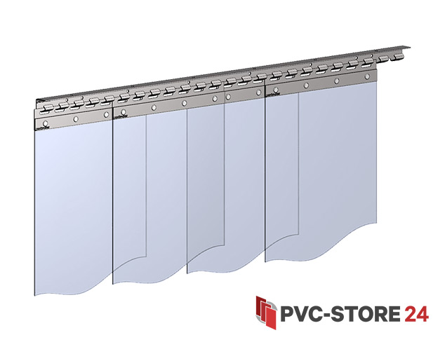 PVC Streifenvorhang Breite 1,25m "glasklar" Lamellen 300/2mm fertig vormontiert 